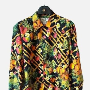 Vintage Paul & Joe France Mens Shirt Slim Fit Bright Colorful Pattern Fruit L, Hawaiian shirt, Colored