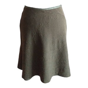 Vintage Christian Lacroix Bazar Skirt A-line Wool Green/Olive Logo France 40