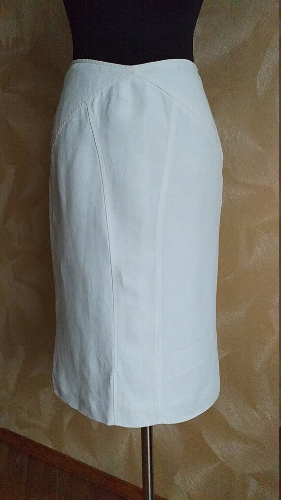 Vintage Valentino Skirt Women Pencil White Linen … - image 3