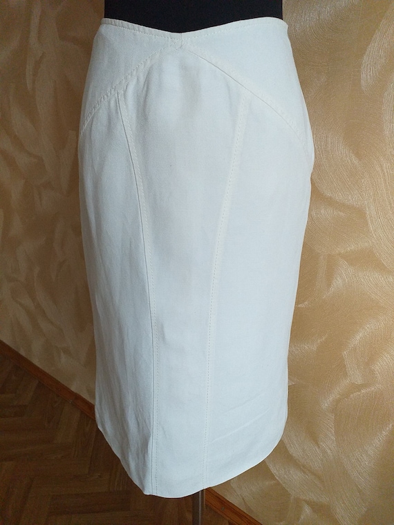 Vintage Valentino Skirt Women Pencil White Linen … - image 1