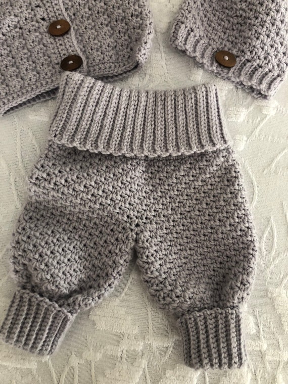 Hand Crochet Merino Wool Baby Sweater pants hat Set baby Gift Set gray size 0 3 Months Etsy Australia