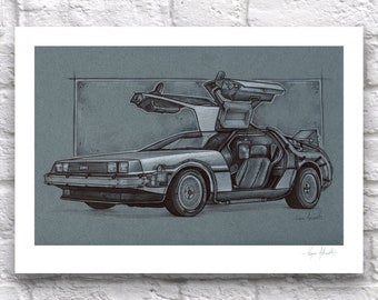 Back To The Future Delorean Signed A4 Art Print