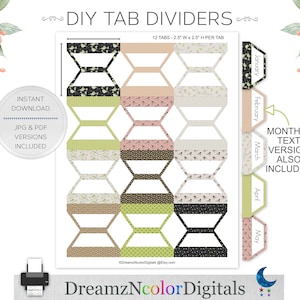Printable Tabs - 2,5-Zoll-Fink-Vogel-Design - Planer, Ordner und Journal-Trennblätter - JPG & PDF Sofort-Download