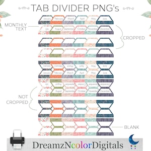 Tab Divider PNG - Botanical Labels -  Digital and Printable Planner, Folder, and Journal Dividers - Instant Download