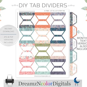 Printable Tabs - 2.5 inch Botanical Labels - Planner, Folder, and Journal Dividers - JPG & PDF Instant Download