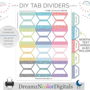 Printable Tabs - 2.5 inch Doodle Pattern - Planner, Folder, and Journal Dividers - JPG & PDF Instant Download