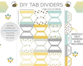 Printable Tabs - 2.5 inch Bee Honeycomb Design - Planner, Folder, and Journal Dividers - JPG & PDF Instant Download