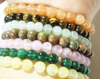 SEVEN 7 chakra Gemstone Bracelet set stone Stretch Beaded Bracelets Healing Semi precious stone Elastic bangle Handmade Jewelry Round beads