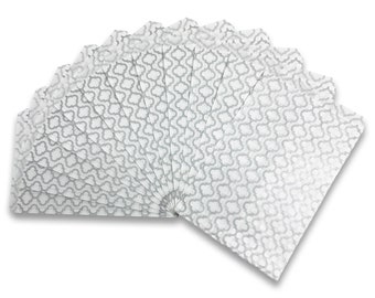 N'icePackaging - 100 Qty Decorative Flat Paper Gift Bags - Silver Trellis Pattern on  White Kraft Bags - for Sales/Treats/Parties Cookies