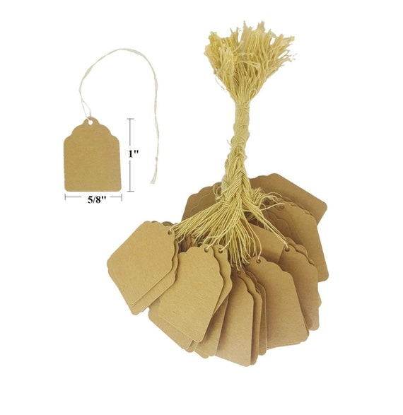 100 Pcs of Paper String Tags, Price Tags, Elegant String Tags Perfect for Gifts, Promotions, Events, or Boutique (1 x 5/8, Natural Kraft)