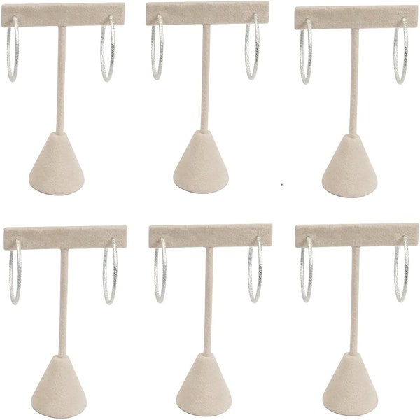 N'icePackaging 6-Pack Earring T Stand Display T Shape Showroom and Tradeshow (Beige Faux Suede 4.75")