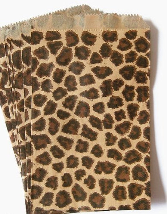 Party favors merchandise pens cookies 5 x 7, Cheetah Leopard Print Gift bags 50 Bags Flat Plain Paper or Patterned Bags for candy