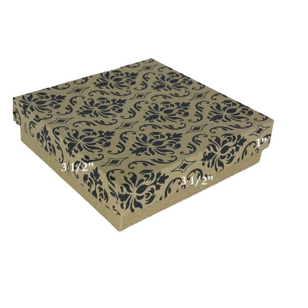 N'icePackaging – Imported Damask Kraft Cotton Filled Gift Boxes - for Bangles/Bracelets/Small Watches & Earrings - 3 1/2" x 3 1/2" x 1"