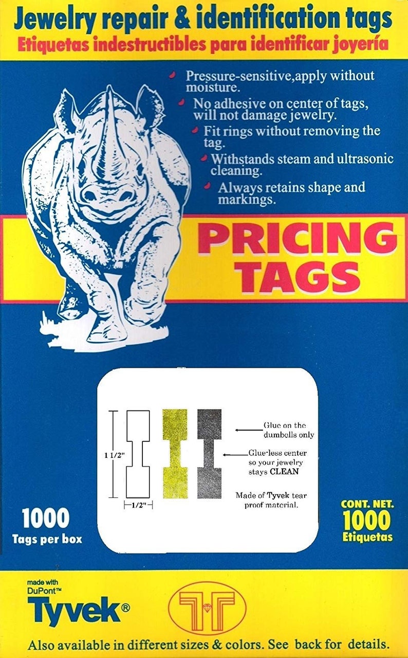 Rectangle -... Price and Indentification TagsTyvek Self Adhesive RectangleDumbbellBarbell Jewelry Price Tags 1000 pieces Jewelry Repair