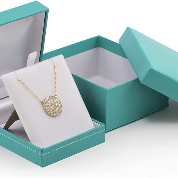 N'icePackaging - 1 Qty Teal-Blue Leatherette Classic Large Pendant Jewelry Gift Box w/ White Velvet Insert