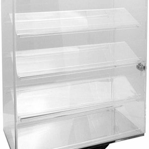 Acrylic Clear Rotating Lucite Locking Counter Top Display with 4 Shelves & Lock