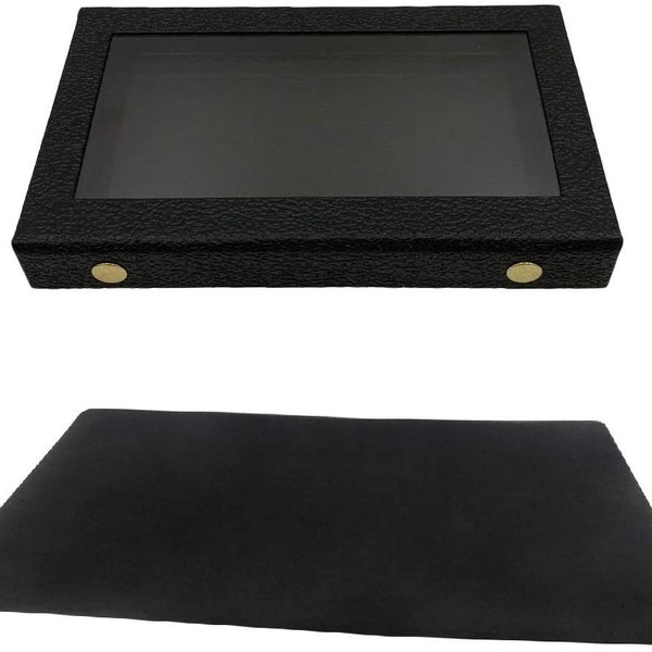 2 Qty 1 1/8" Deep Snap-Close 1/3-Size Black Leatherette Storage Case w/ Black Velcro Display Pad - For Sales / Jewelry / Organization