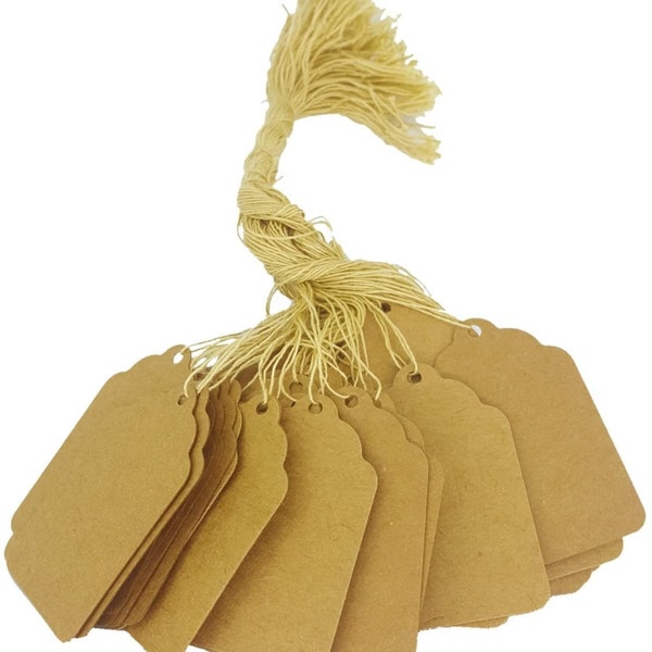 100 Qty Natural Kraft Paper String Tags, Price Tags, Elegant String Tags perfect for Gifts, Promotions, Events, or Boutiques - 4 Sizes