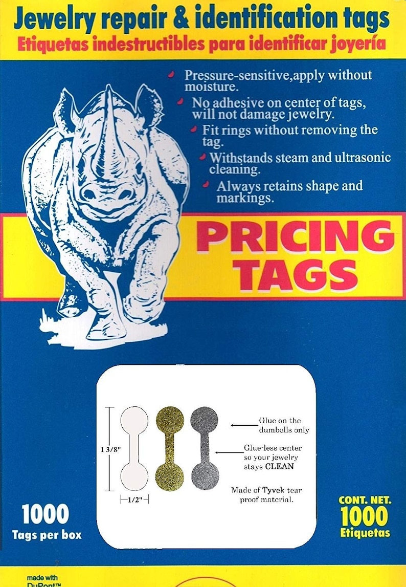 Price and Indentification TagsTyvek Self Adhesive RectangleDumbbellBarbell Jewelry Price Tags 1000 pieces Jewelry Repair Short - 35...