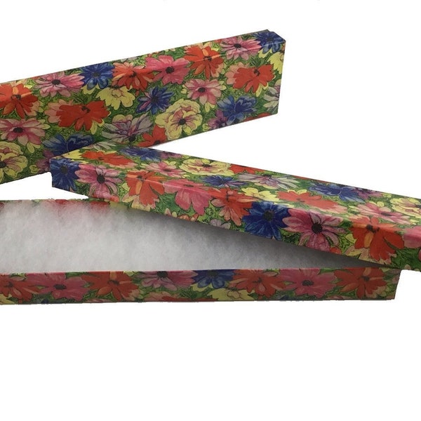 N'icePackaging – Imported Floral Pattern Cotton Filled Gift Boxes - for Bracelets/Watches & Thin Necklaces - 8" x 2" x 1"