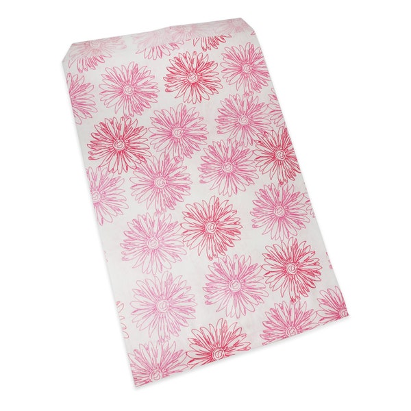 N'icePackaging - 100 Qty Flat Pink Flower Paper Gift Bags for candy, cookies, merchandise, pens, Party favors