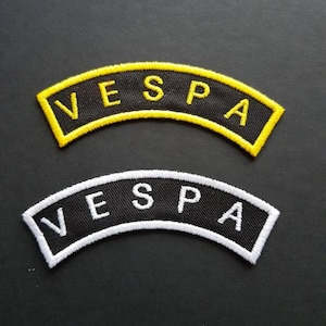 Vespa patch. Embroidered patch. Yellow or white stitch. Iron on patch. Sew on patch