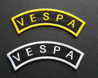 Vespa patch. Embroidered patch. Yellow or white stitch. Iron on patch. Sew on patch