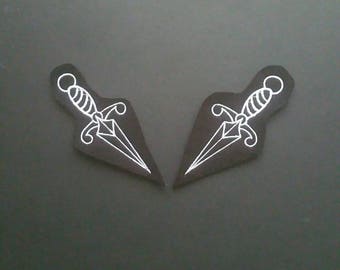 Cute but deadly! Dagger patches. Tattoo style embroidered felt patches. Twin pack