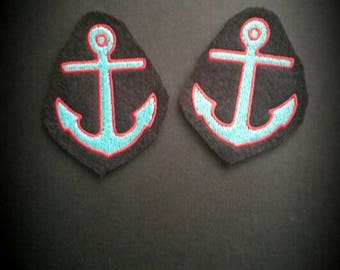 Anchor double pack. Embroidered on soft felt. Perfect for accessorising. Iron on patch. Sew on patch. Embroidered patches.