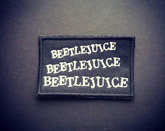 Beetlejuice patch. Sew or iron on this patch. Horror patch. Goth patch. Awesome. Also available with white boarder.