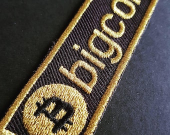 Bitcoin BIGCON Patch. Gold metallic thread. Iron on patch. Embroidered patches.
