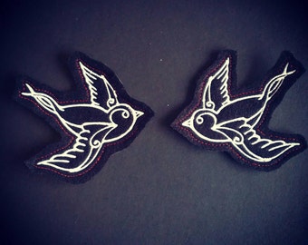 Swallow patch. Comes as a pair.  Tattoo style, Rockabilly, Punk patches.Embroidered patch. Vintage custom.
