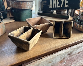 Antique square wood rice measure box - bowl - photo prop - vintage farmhouse kitchen - rustic home decor