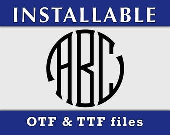 Seal Circle Monogram Installable True Type font, OFT TTF font, Seal monogram frame svg, cricut fonts