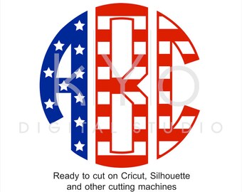 4th of July US American Flag Circle Monogram Font svg png dxf eps cut files Independence day Stars and stripes