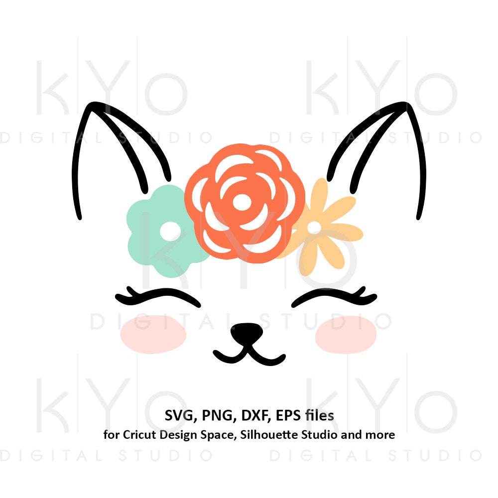 Download Cute Cat face with flower wreath svg png dxf files Cat svg Eye | Etsy