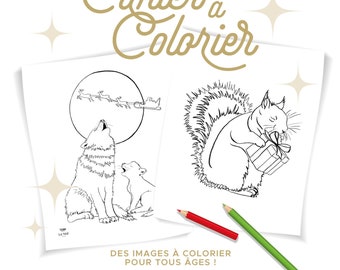 Christmas Coloring Book to download and print, Christmas animals to color, Holiday images for coloring.