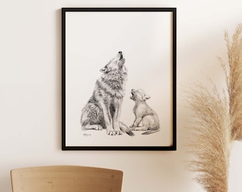 Wolf and cub - Print