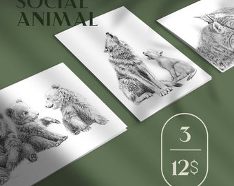 3 Cards Bundle  - Social Animal Collection