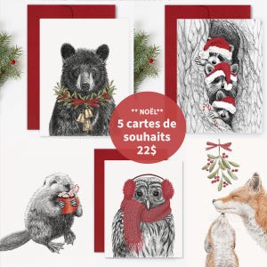 Ensemble 5 cartes de souhaits de Noël, cartes de vœux pour les fêtes, paquet de 5 cartes 4x6 pour Noël