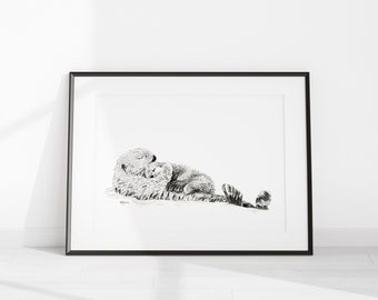 Mother Otter with her Cub - Print