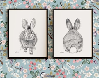 Set of 2 printable rabbit posters, rabbit art children baby animal poster downloadable