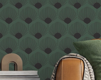 Papier peint plumes de paon vert : décoration d'intérieur géométrique, papier peint amovible