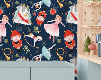 Notenkrakerbehang: kerstdecoratie kinderkamer, verwijderbaar behang