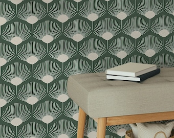 Papier peint plumes de paon : décoration d'intérieur géométrique verte (amovible ou standard)