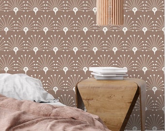 Boho bågmönster tapet: Brun skandinavisk art déco, avtagbar