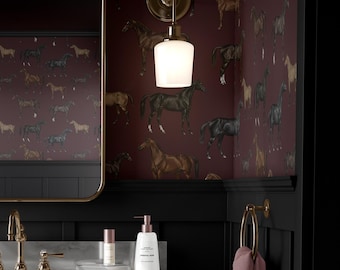 Papier peint chevaux vintage : papier peint amovible bordeaux, amovible, décoration murale bordeaux