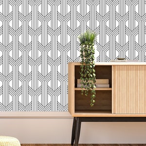 Minimalist Geometric Pattern Wallpaper / Art Deco Black and White Pattern / Removable Washable Wallpaper / Peel & Stick or Regular Material