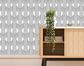 Minimalist Geometric Pattern Wallpaper / Art Deco Black and White Pattern / Removable Washable Wallpaper / Peel & Stick or Regular Material