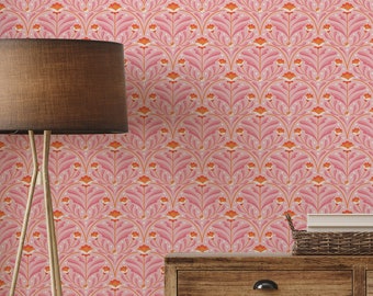 Modern Art Deco Wallpaper - Mid Century Pink Wallpaper, Geometric Arch Wallpaper - Removable and Washable - Peel & Stick or Regular Material